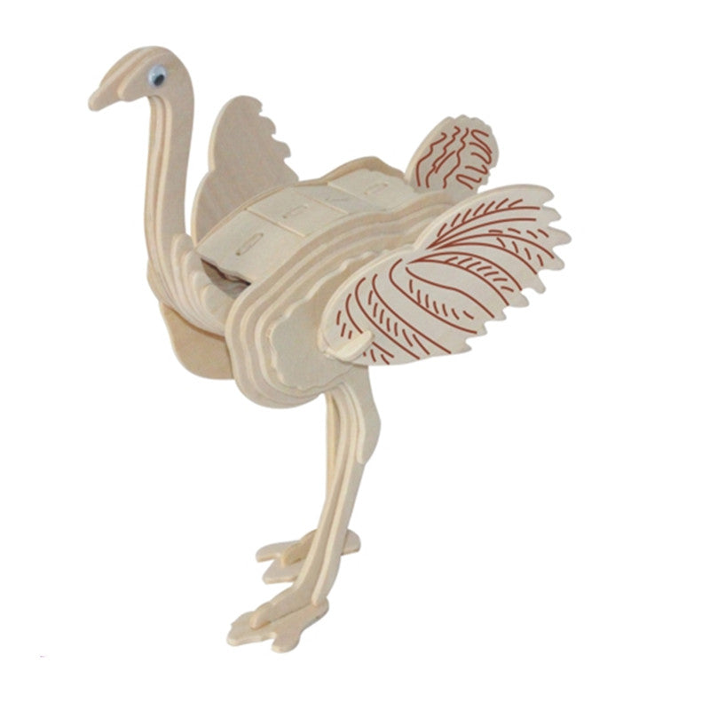 Children's wooden hand-jigsaw instrument model ostrich parent-child game toy