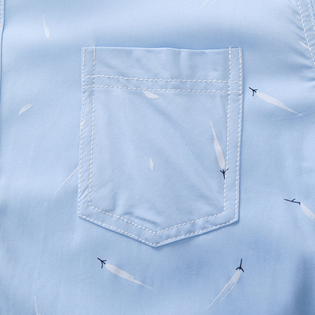 Plus Size Men Feather Print Turn Down Collar Long Sleeve Shirt Slim Buttons Top