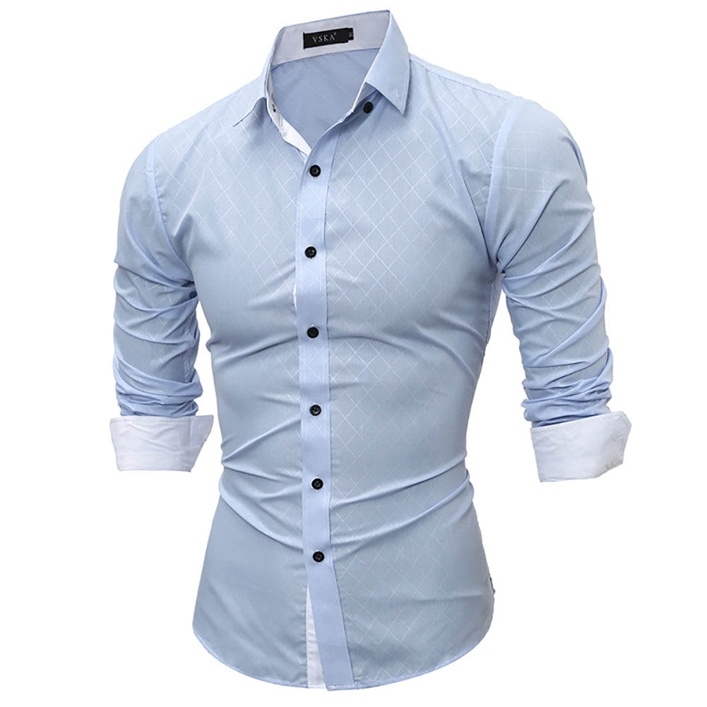 Fashion Casual Lapel Shirt Button Down Plaid Long Sleeve Slim Fit Top Men Gift