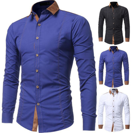 Men's Fashion Cotton Blend Turn-Down Collar Assorted Color Long Sleeve Shirts