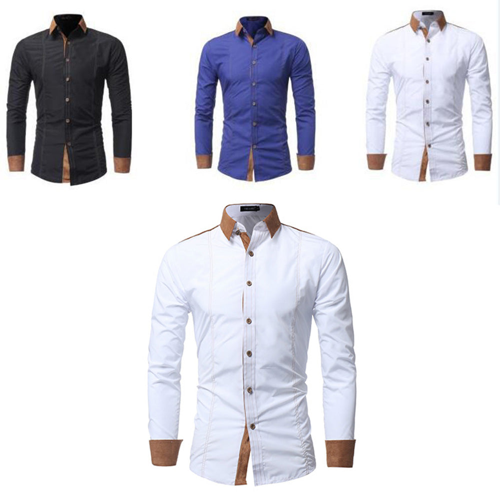 Men's Fashion Cotton Blend Turn-Down Collar Assorted Color Long Sleeve Shirts