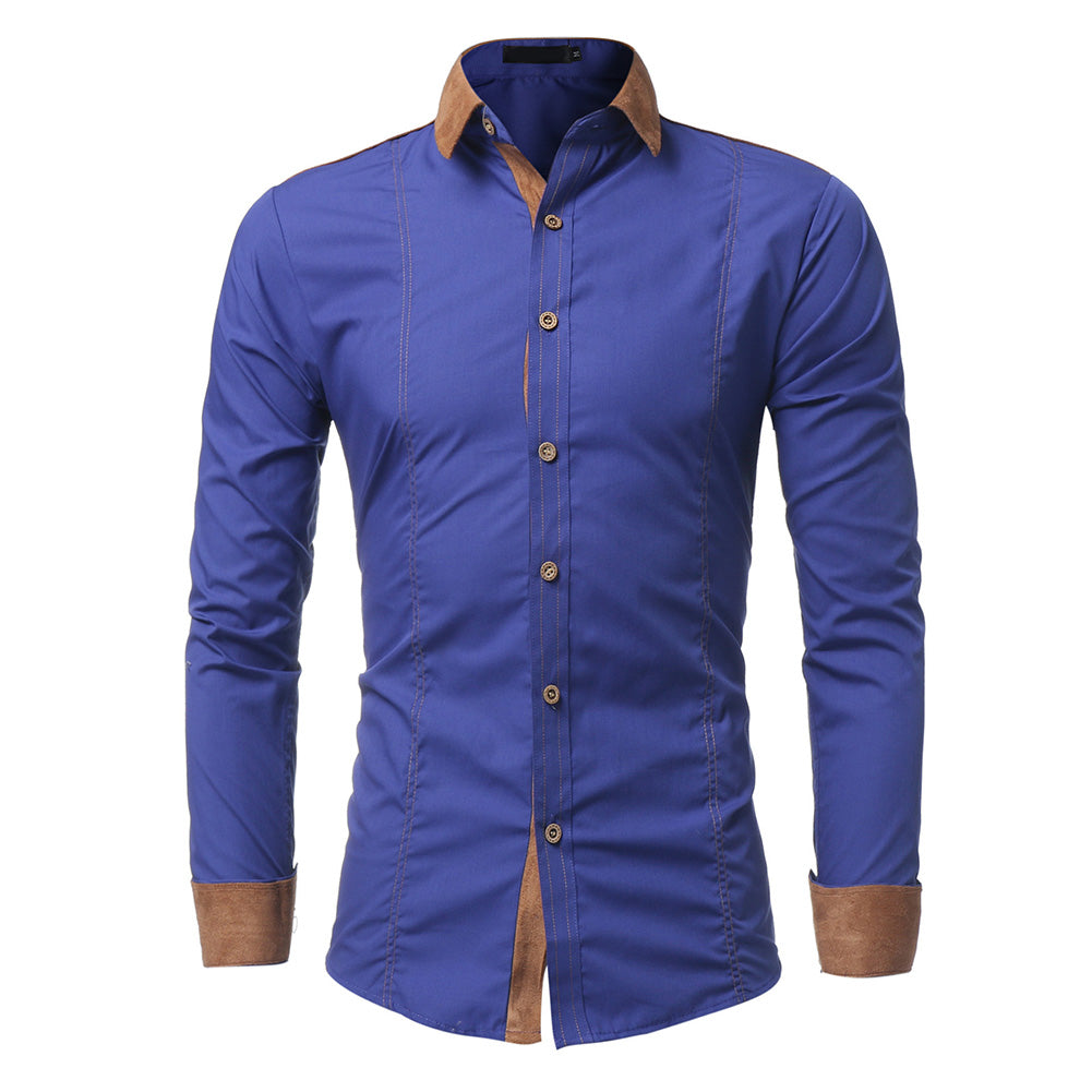 Men's Fashion Cotton Blend Turn-Down Collar Assorted Color Long Sleeve Shirts