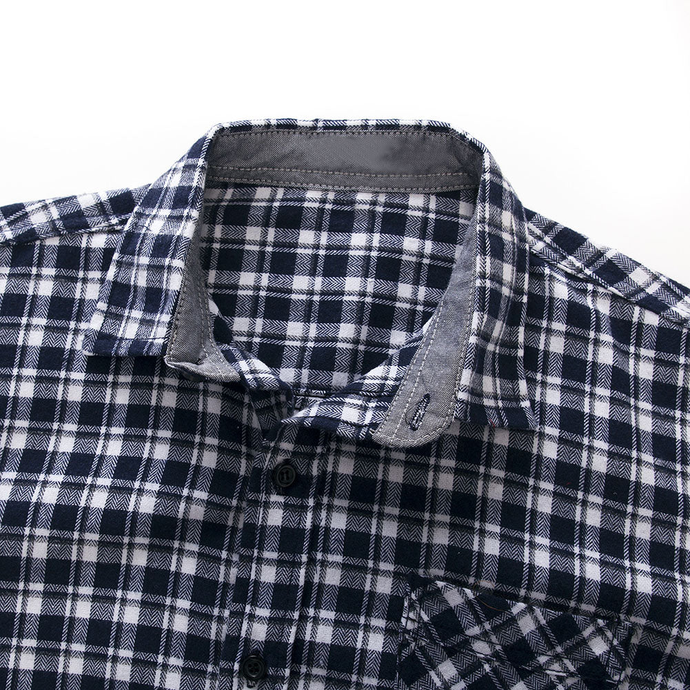 Casual Plaid Print Pocket Men Shirt Turn Down Collar Long Sleeve Slim Fit Top