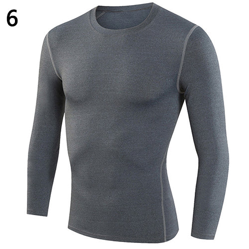 Men's Long Sleeve Crew Neck Base Layer Compression Slim Fit Tee Sports Shirt