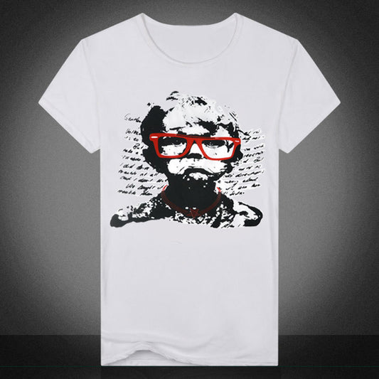 Men Summer Casual Glasses Boy Print Round Neck Hip Pop Short Sleeve Tee T-shirt