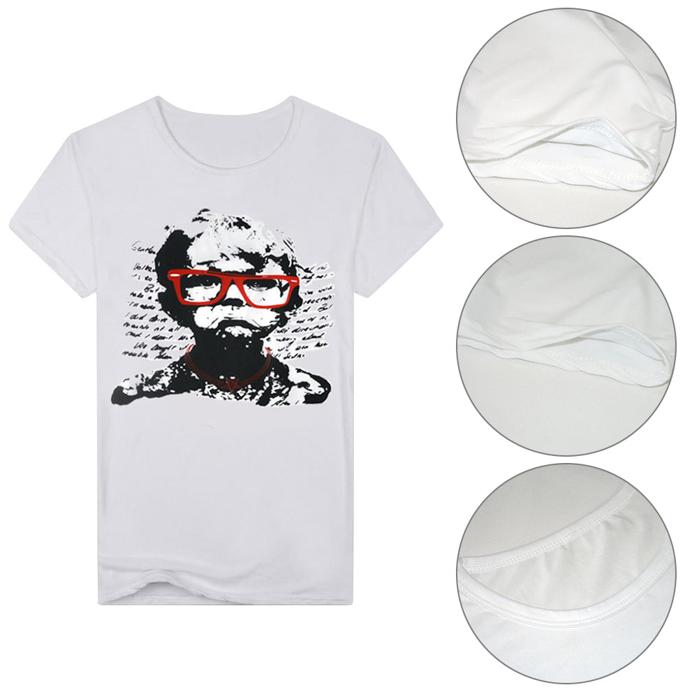 Men Summer Casual Glasses Boy Print Round Neck Hip Pop Short Sleeve Tee T-shirt