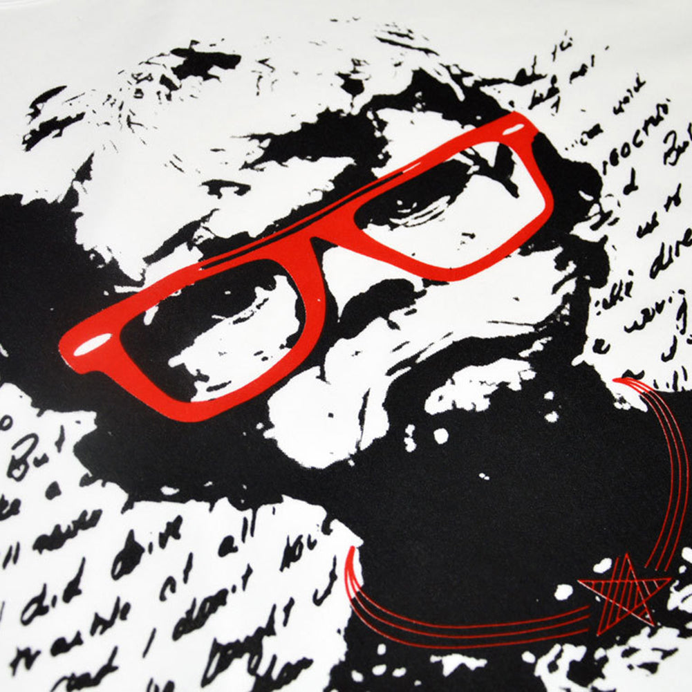 Men Summer Casual Glasses Boy Print Round Neck Hip Pop Short Sleeve Tee T-shirt