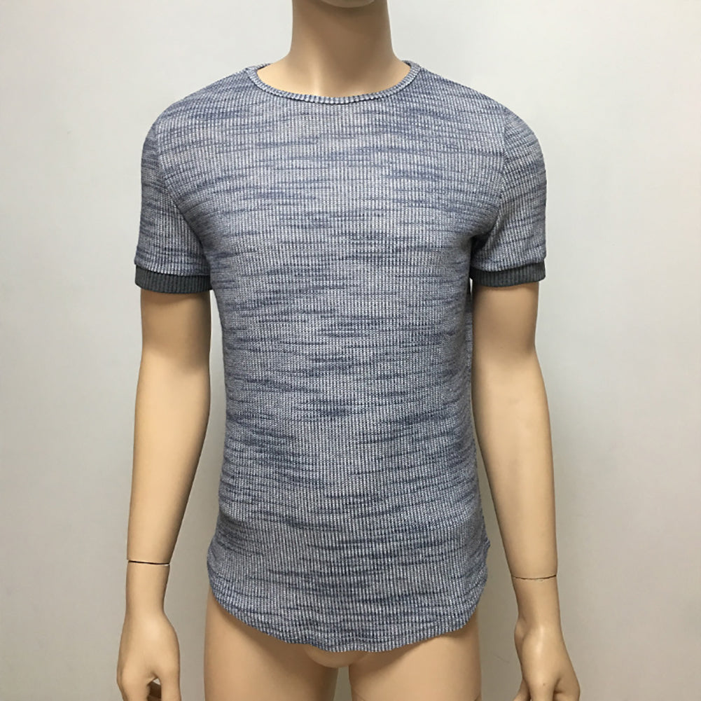 Travel Beach Short Sleeve Summer Top Men Solid Color Crew Neck Slim Tee T-Shirt