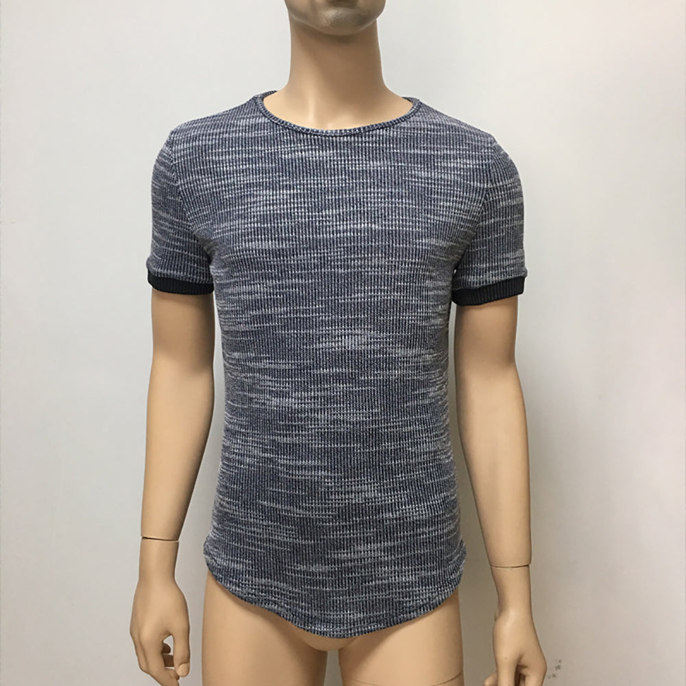 Travel Beach Short Sleeve Summer Top Men Solid Color Crew Neck Slim Tee T-Shirt