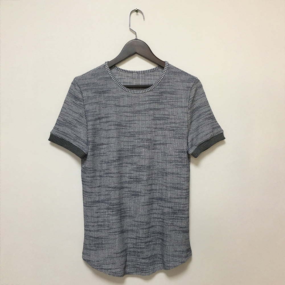 Travel Beach Short Sleeve Summer Top Men Solid Color Crew Neck Slim Tee T-Shirt