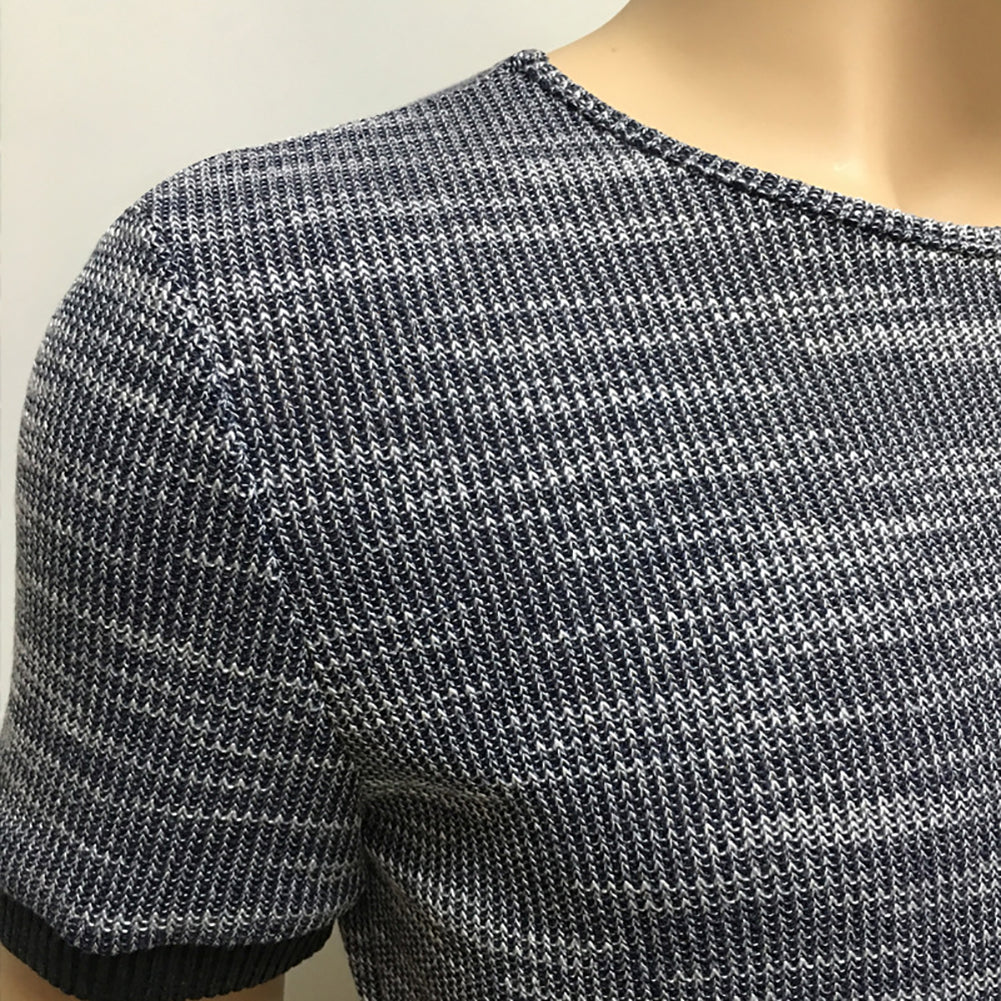 Travel Beach Short Sleeve Summer Top Men Solid Color Crew Neck Slim Tee T-Shirt