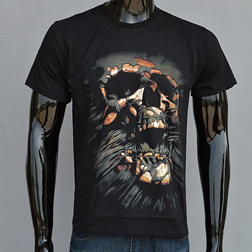 Men's Creative 3D Skull Pattern Casual Short Sleeve T-shirt Round Neck Top