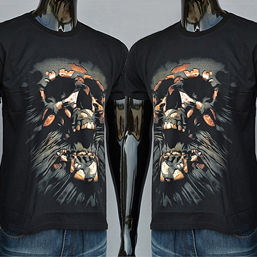 Men's Creative 3D Skull Pattern Casual Short Sleeve T-shirt Round Neck Top