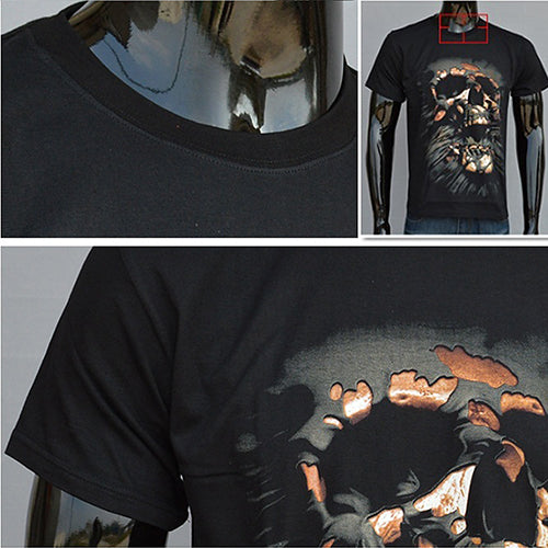 Men's Creative 3D Skull Pattern Casual Short Sleeve T-shirt Round Neck Top