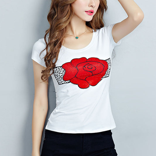 Cotton printed letter Slim short-sleeved T-shirt blouse