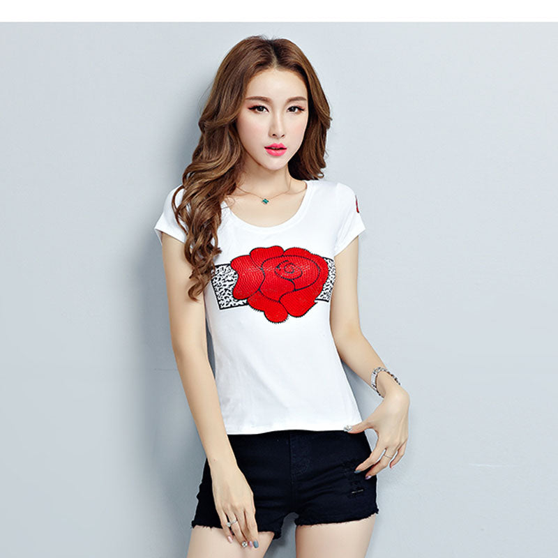 Cotton printed letter Slim short-sleeved T-shirt blouse