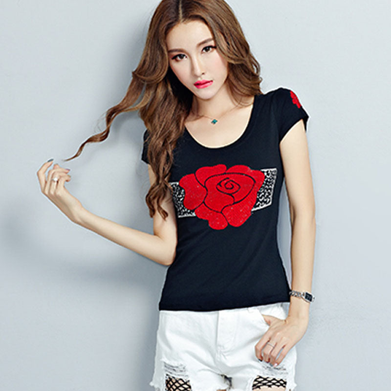 Cotton printed letter Slim short-sleeved T-shirt blouse