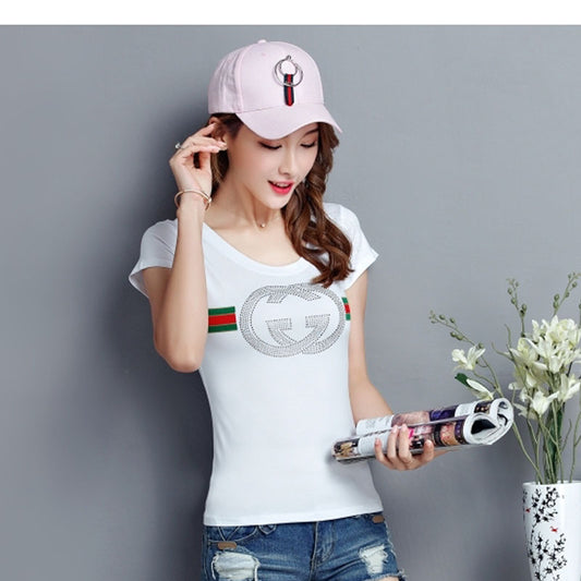Cotton printed letter Slim short-sleeved T-shirt blouse