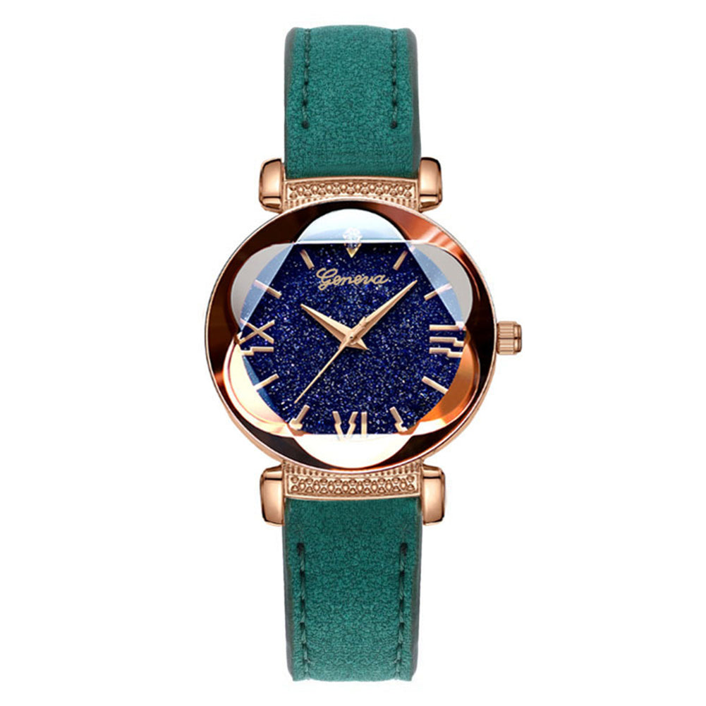 Fashion Women Shiny Round Dial Faux Leather Strap Analog Quartz Wrist Watch