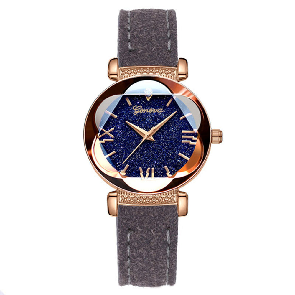 Fashion Women Shiny Round Dial Faux Leather Strap Analog Quartz Wrist Watch