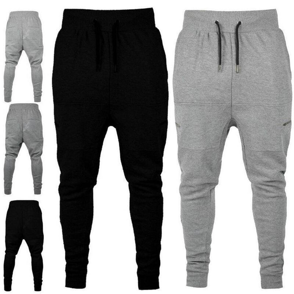 Men Casual Zippered Sweatpants Jogger Sport Trousers Drawstring Hip-hop Pants
