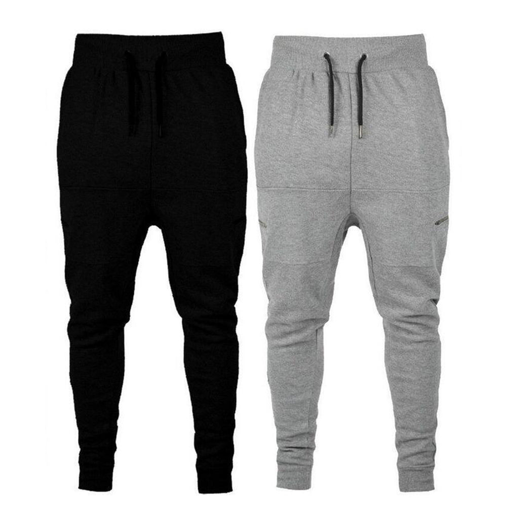 Men Casual Zippered Sweatpants Jogger Sport Trousers Drawstring Hip-hop Pants