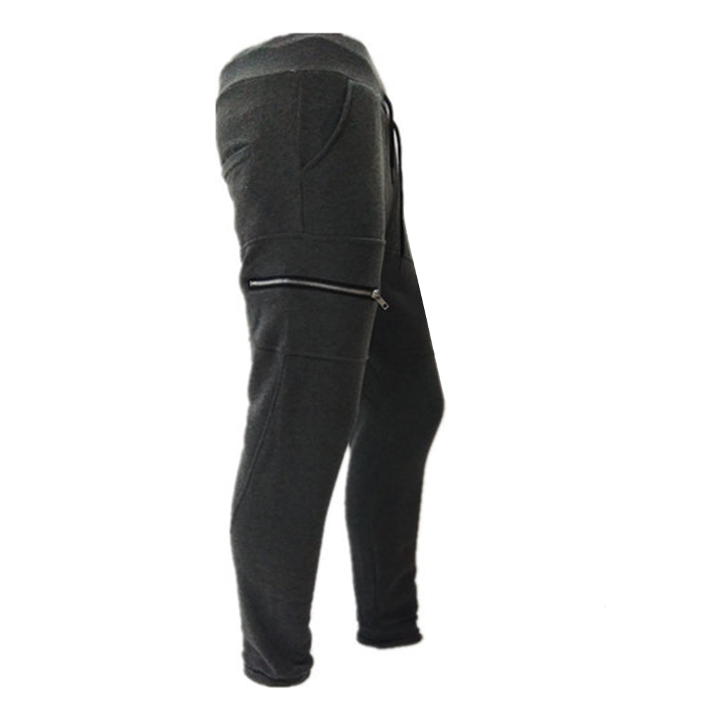 Men Casual Zippered Sweatpants Jogger Sport Trousers Drawstring Hip-hop Pants