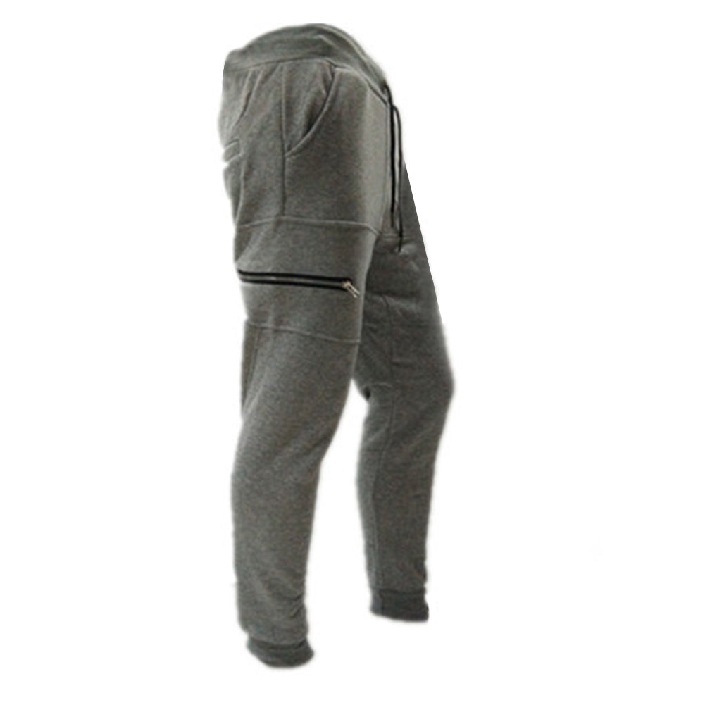 Men Casual Zippered Sweatpants Jogger Sport Trousers Drawstring Hip-hop Pants