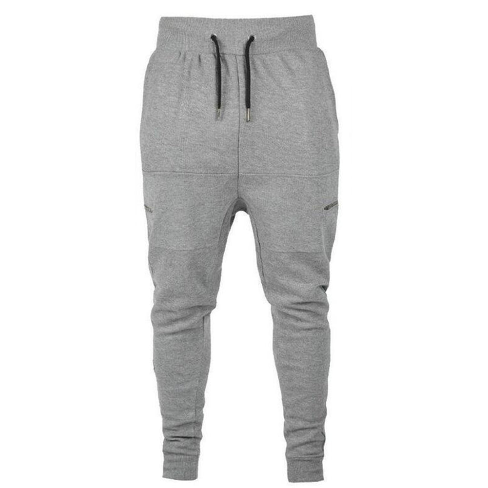 Men Casual Zippered Sweatpants Jogger Sport Trousers Drawstring Hip-hop Pants