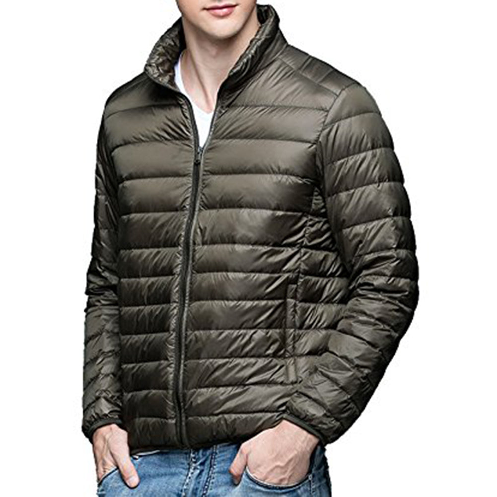 Men Simple Ultra-thin Light Winter Warm Zipper Stand Collar Down Jacket Coat