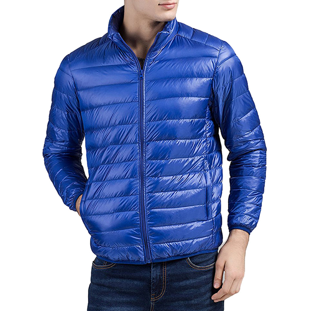 Men Simple Ultra-thin Light Winter Warm Zipper Stand Collar Down Jacket Coat