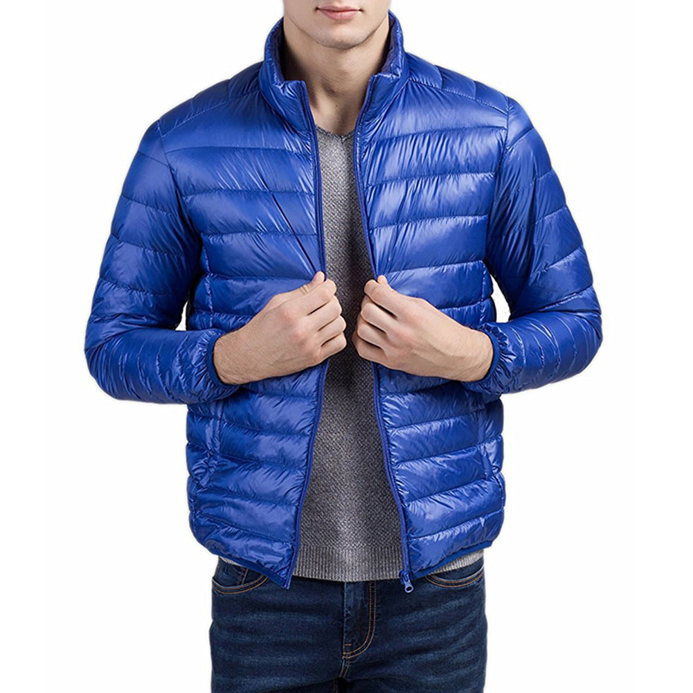 Men Simple Ultra-thin Light Winter Warm Zipper Stand Collar Down Jacket Coat