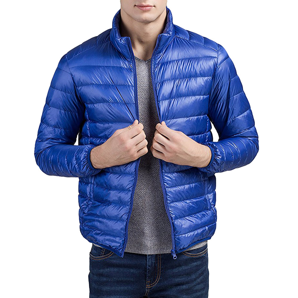 Men Simple Ultra-thin Light Winter Warm Zipper Stand Collar Down Jacket Coat