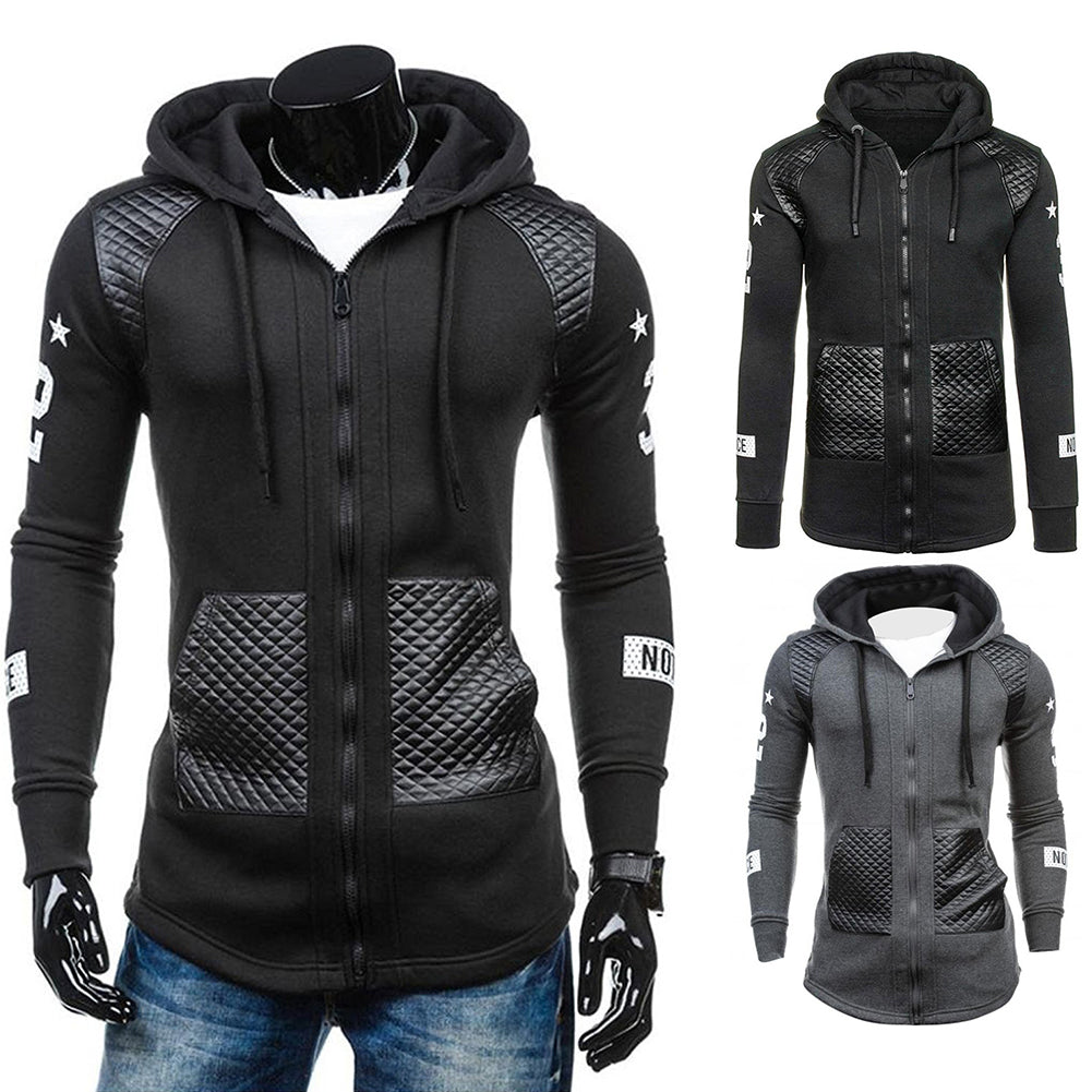 Men Casual Faux Leather Hooded Sweatshirt Coat Winter Warm Jacket Pocket Outwear