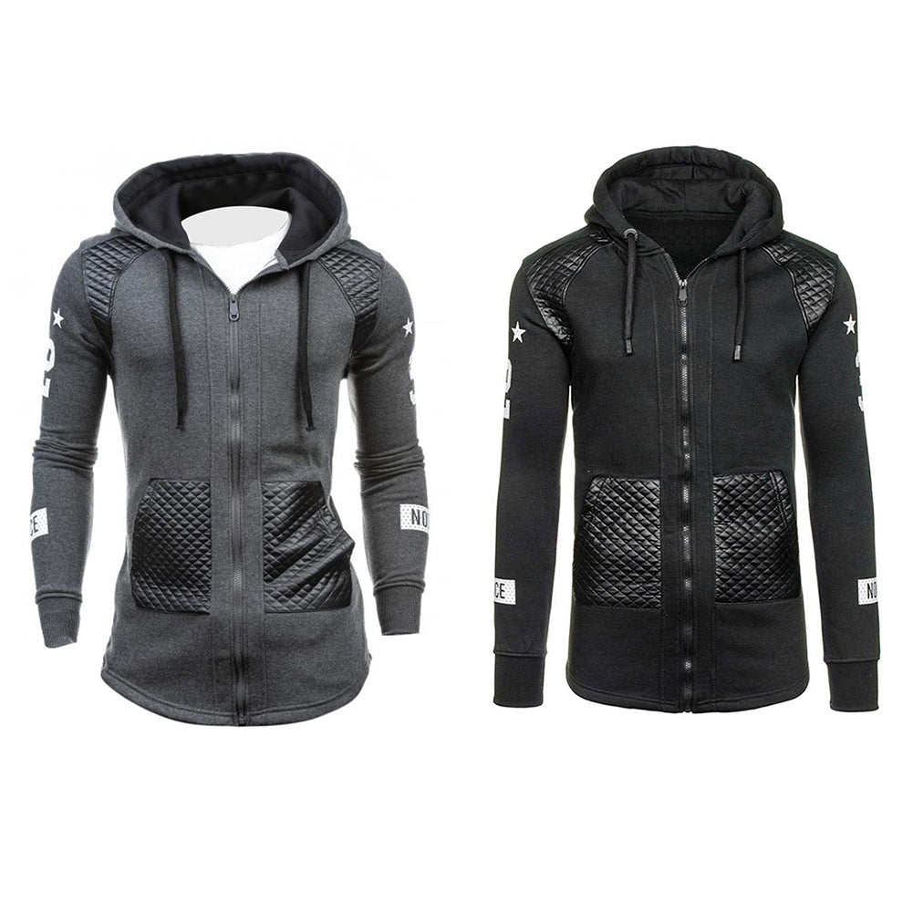 Men Casual Faux Leather Hooded Sweatshirt Coat Winter Warm Jacket Pocket Outwear