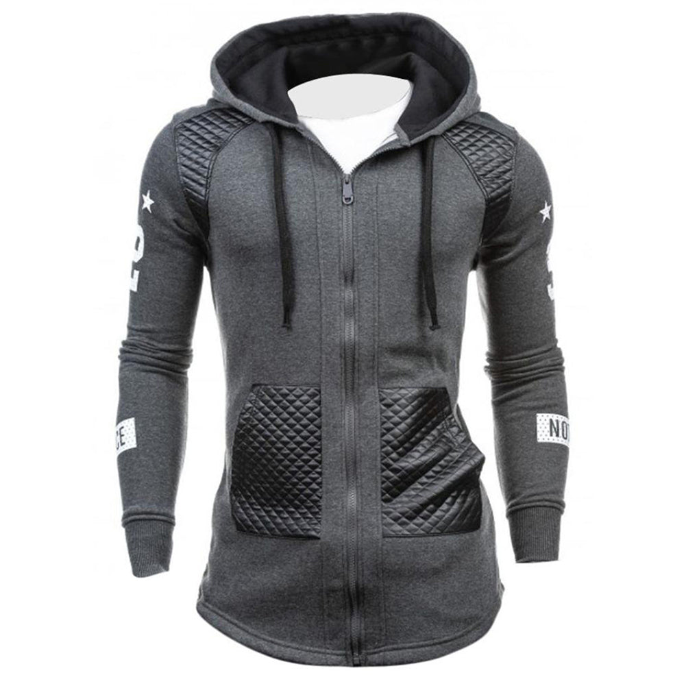 Men Casual Faux Leather Hooded Sweatshirt Coat Winter Warm Jacket Pocket Outwear