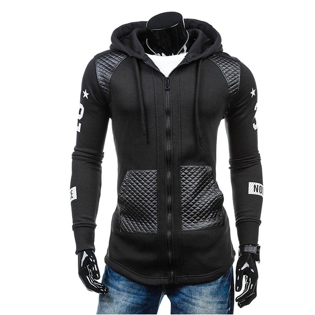 Men Casual Faux Leather Hooded Sweatshirt Coat Winter Warm Jacket Pocket Outwear