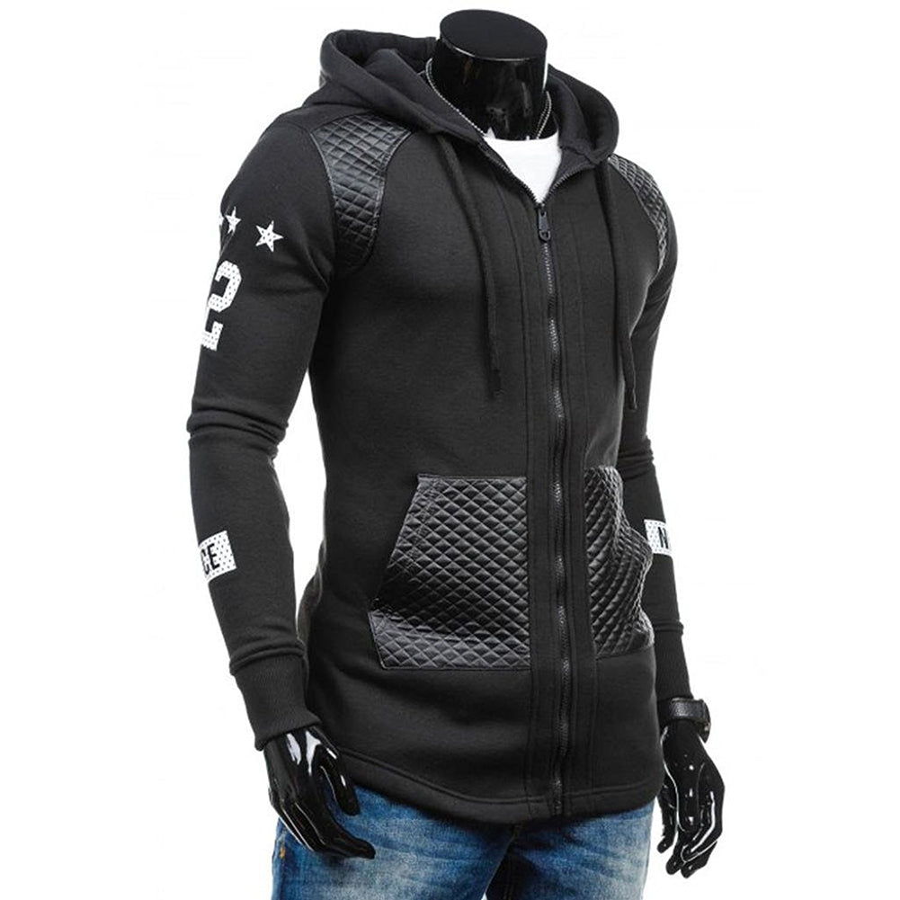 Men Casual Faux Leather Hooded Sweatshirt Coat Winter Warm Jacket Pocket Outwear