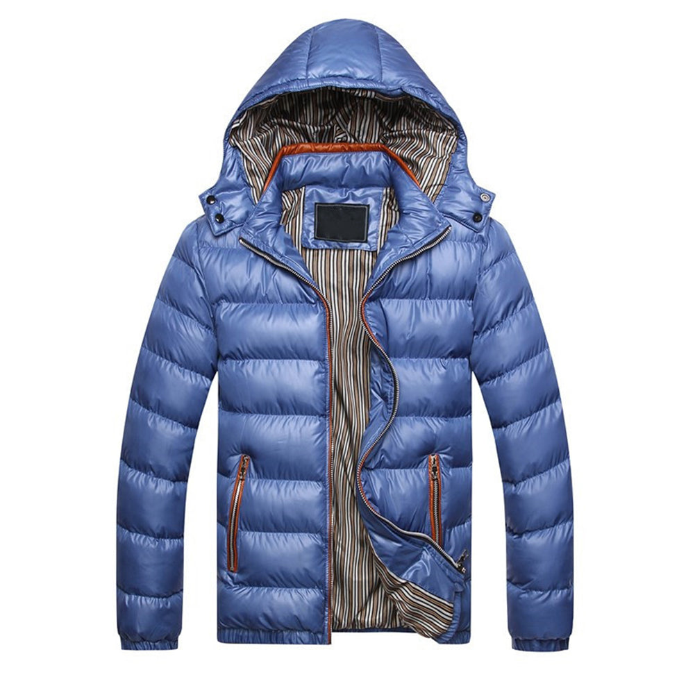 Winter Men Solid Color Down Jacket Slim Fit Hooded Long Sleeve Coat Outwear