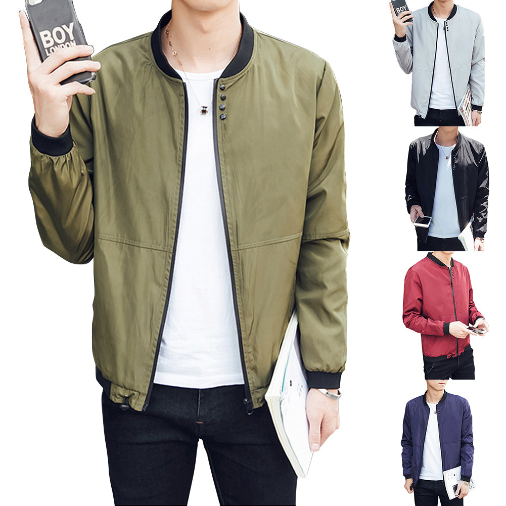 Men's Fashion Long Sleeve Slim Coat Cotton Autumn Outwear Casual Zipper Jacket