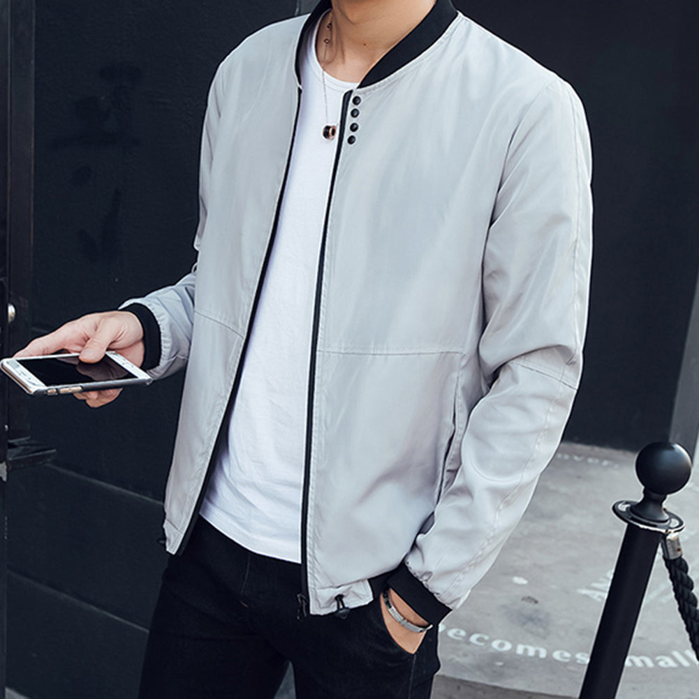 Men's Fashion Long Sleeve Slim Coat Cotton Autumn Outwear Casual Zipper Jacket