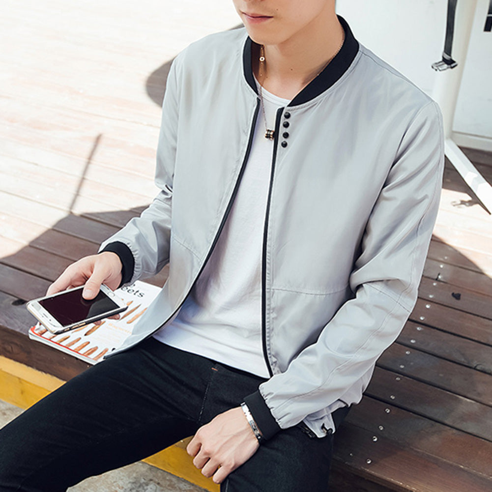 Men's Fashion Long Sleeve Slim Coat Cotton Autumn Outwear Casual Zipper Jacket