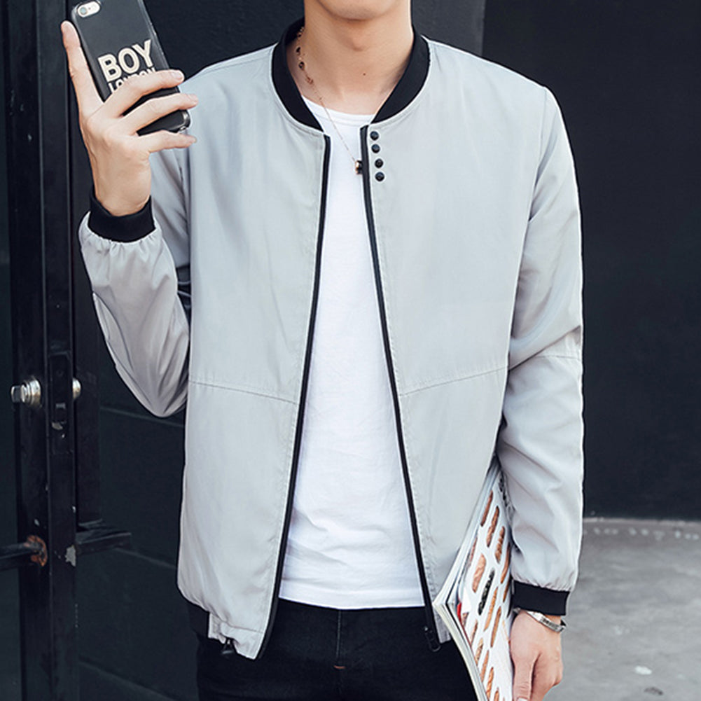 Men's Fashion Long Sleeve Slim Coat Cotton Autumn Outwear Casual Zipper Jacket