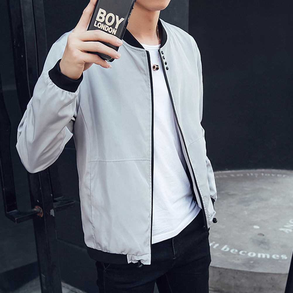 Men's Fashion Long Sleeve Slim Coat Cotton Autumn Outwear Casual Zipper Jacket