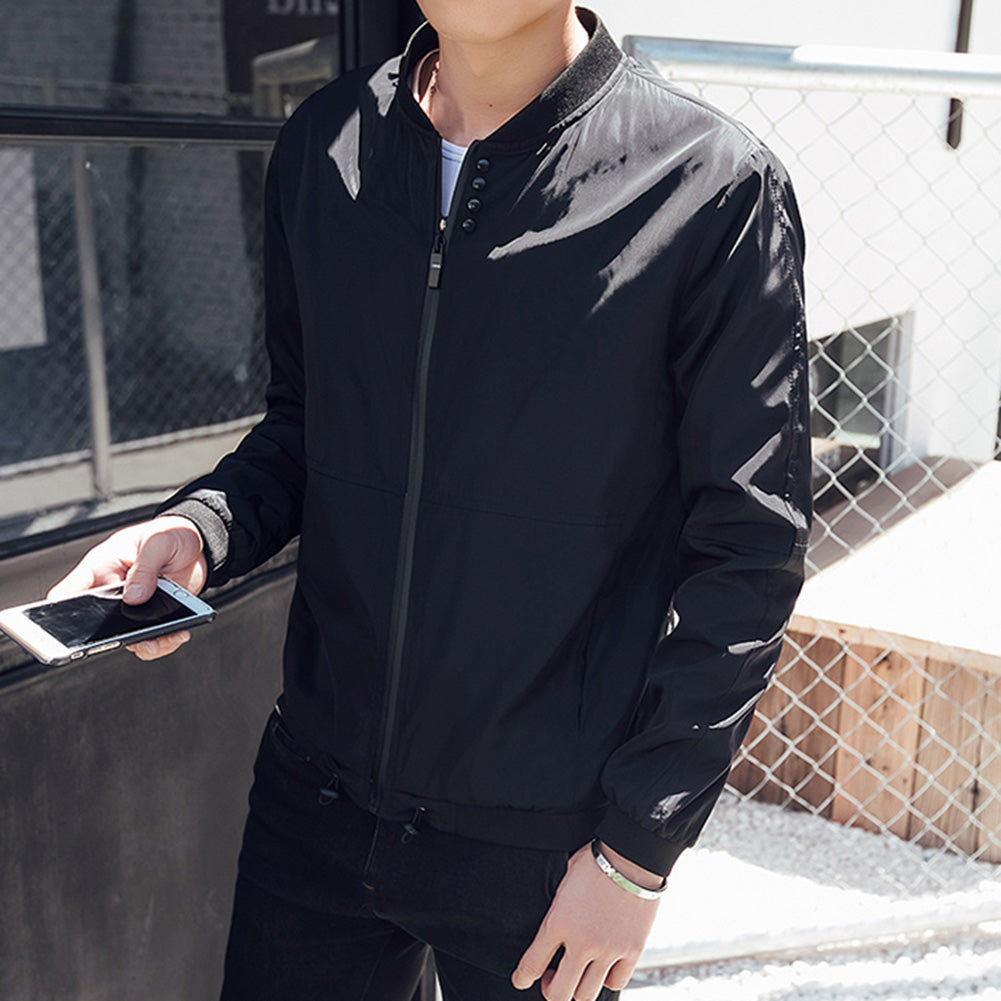 Men's Fashion Long Sleeve Slim Coat Cotton Autumn Outwear Casual Zipper Jacket