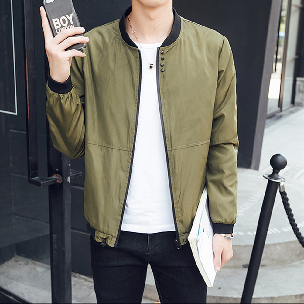 Men's Fashion Long Sleeve Slim Coat Cotton Autumn Outwear Casual Zipper Jacket