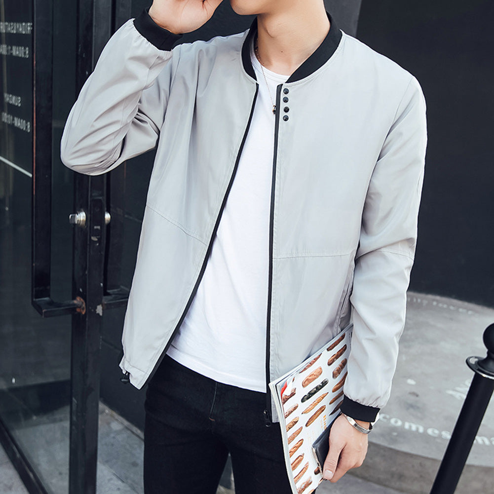 Men's Fashion Long Sleeve Slim Coat Cotton Autumn Outwear Casual Zipper Jacket