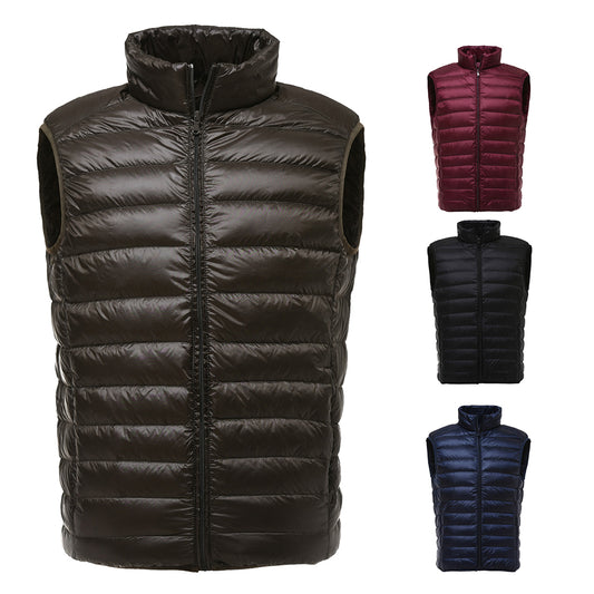 Men's Fashion Warm Stand Collar Sleeveless Nylon Jacket Thicken Vest Waistcoat