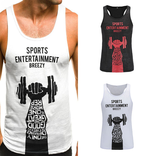 Letters Design Sleeveless Round Neck Men Sport Fitness Running Summer Vest Top