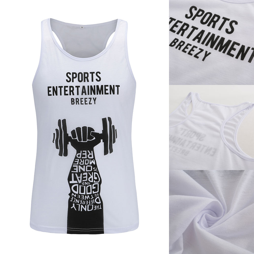 Letters Design Sleeveless Round Neck Men Sport Fitness Running Summer Vest Top